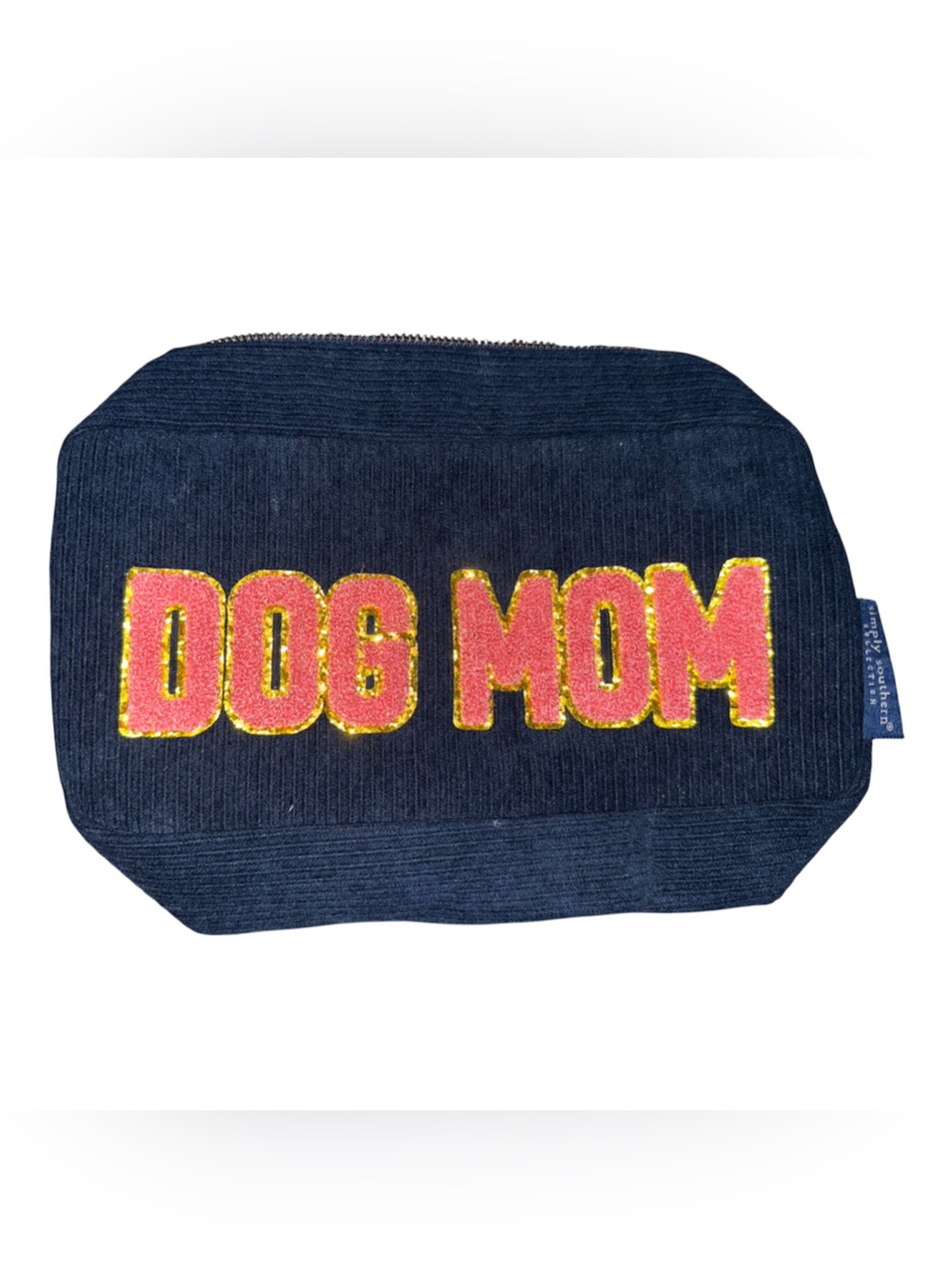 Simply Southern Navy Pouch with Bold Pink 'DOG MOM' Patch